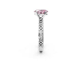 White gold Fancy Pink Oval  Solitaire Diamond Ring with Milgrain and Black Enamel X Pattern Band_197