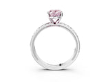 White gold Fancy Pink Oval  Solitaire Diamond Ring with Milgrain and Black Enamel X Pattern Band_199
