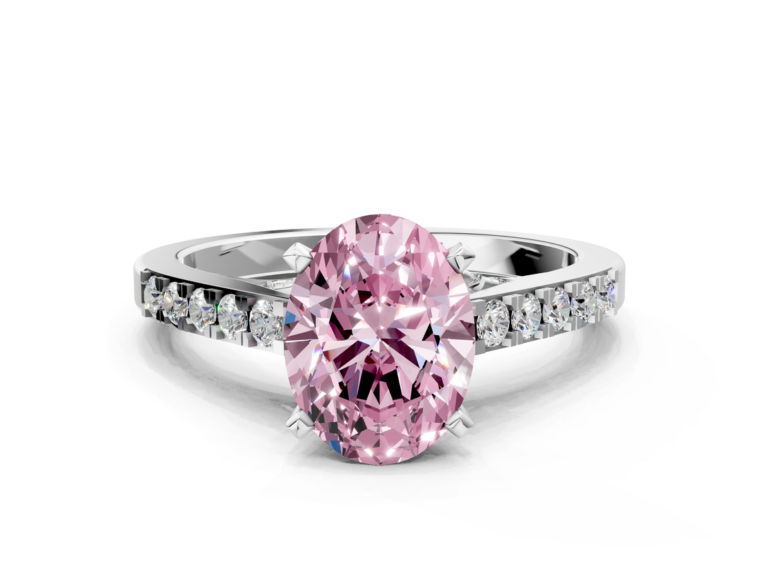 White gold Fancy Pink Oval  Solitaire Diamond Ring with Pavé Band and Four-Prong Setting_113