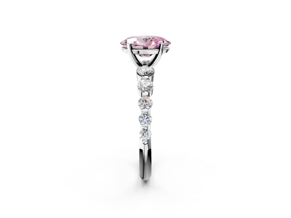 White gold Fancy Pink Oval Cut Solitaire Diamond Ring with Pave Band and Four-Prong Setting
