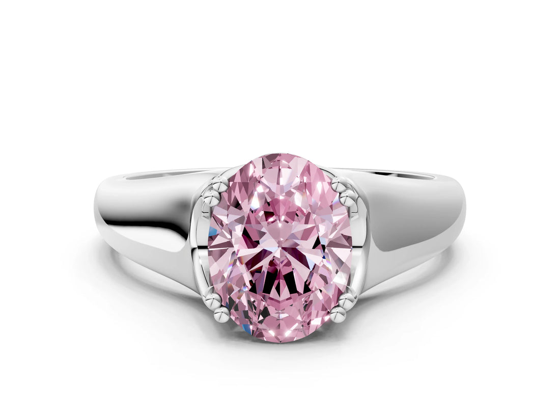 White gold Fancy Pink Oval  Solitaire Diamond Ring with Six-Prong Cathedral Setting_31