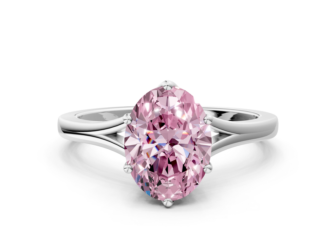 White gold Fancy Pink Oval  Solitaire Diamond Ring with Six-Prong Setting and Tapered Band_17