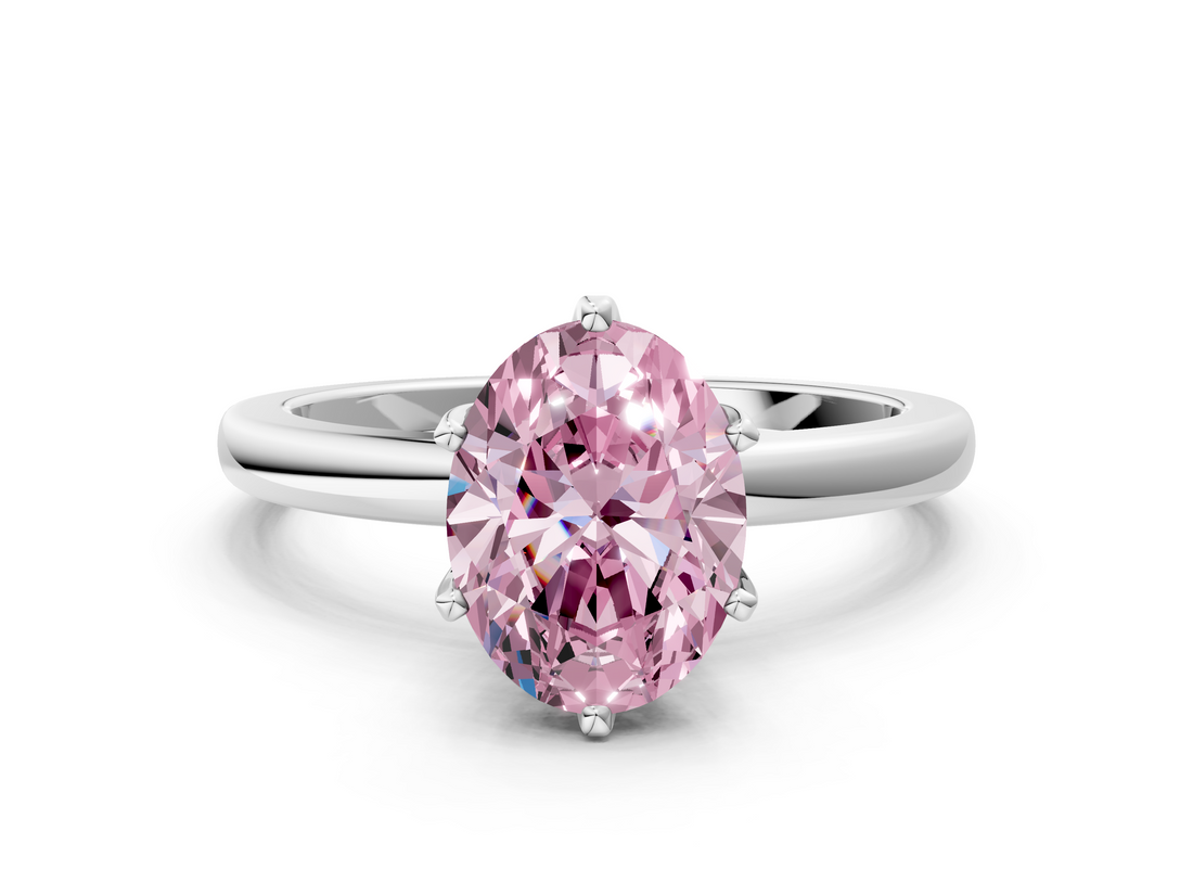 White gold Fancy Pink Oval  Solitaire Diamond Ring with Six-Prong Setting on a Classic Band_3