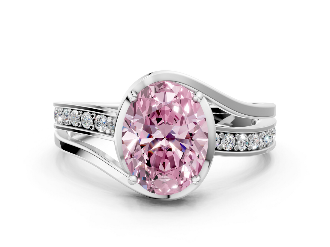 White gold Fancy Pink Oval  Solitaire Diamond Ring with Split Shank and Prong Setting_41
