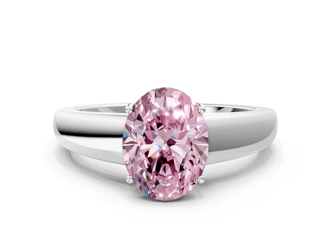 White gold Fancy Pink Oval  Solitaire Diamond Ring with Tapered Band and Four-Prong Setting_48