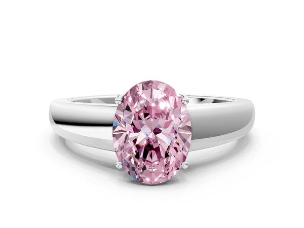 Platinum Fancy Pink Oval  Solitaire Diamond Ring with Tapered Band and Four-Prong Setting
