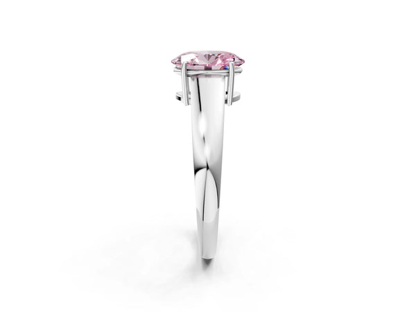 Platinum Fancy Pink Oval  Solitaire Diamond Ring with Tapered Band and Four-Prong Setting