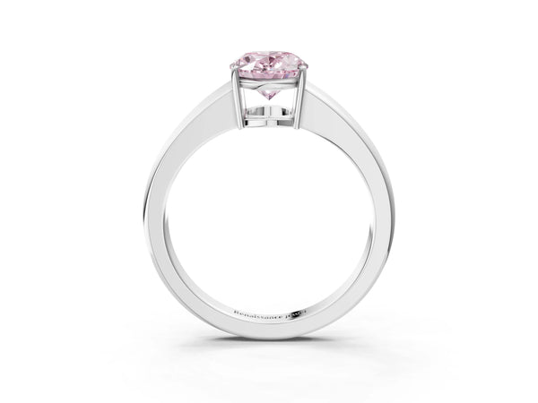Platinum Fancy Pink Oval  Solitaire Diamond Ring with Tapered Band and Four-Prong Setting