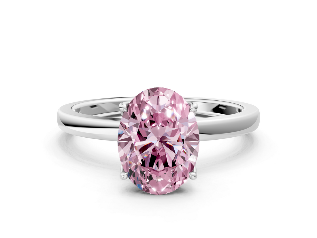 White gold Fancy Pink Oval  Solitaire Diamond Ring with Thin Band and Four-Prong Setting_3