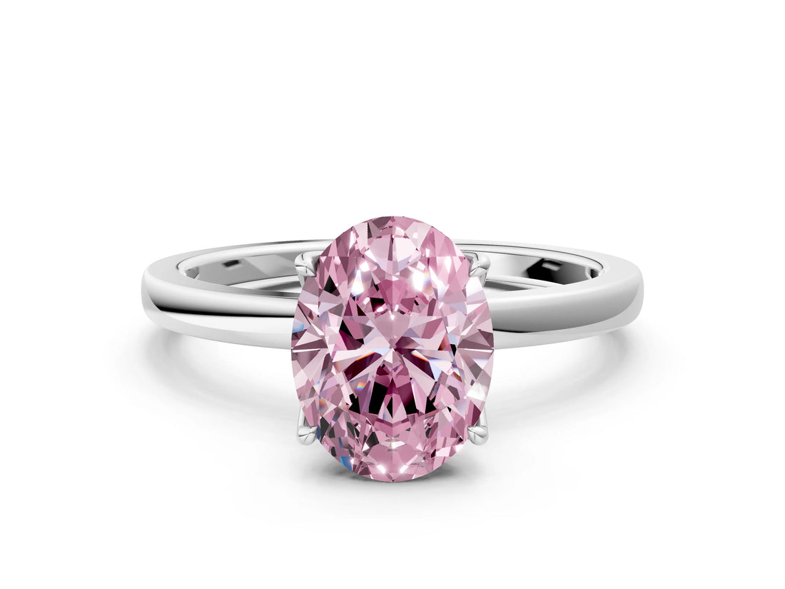White gold Fancy Pink Oval  Solitaire Diamond Ring with Thin Band and Four-Prong Setting_60