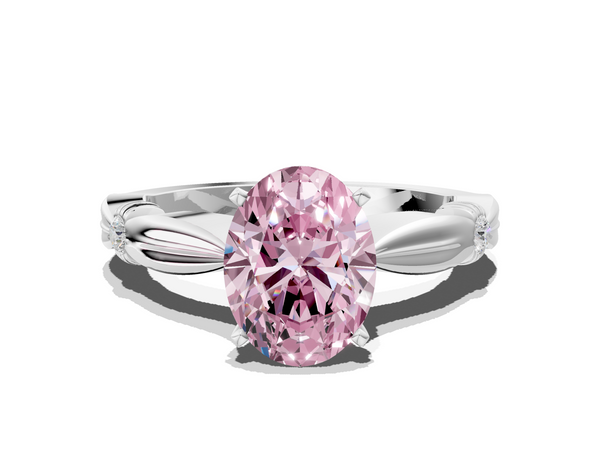 Platinum Fancy Pink Oval  Solitaire Diamond Twisted Band with Four-Prong Setting