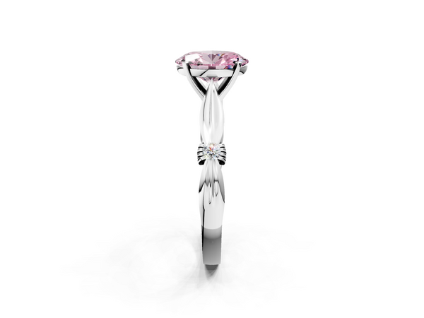 Platinum Fancy Pink Oval  Solitaire Diamond Twisted Band with Four-Prong Setting