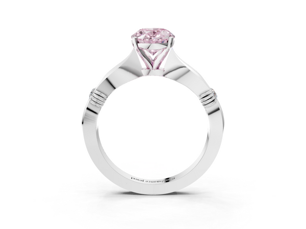 Platinum Fancy Pink Oval  Solitaire Diamond Twisted Band with Four-Prong Setting