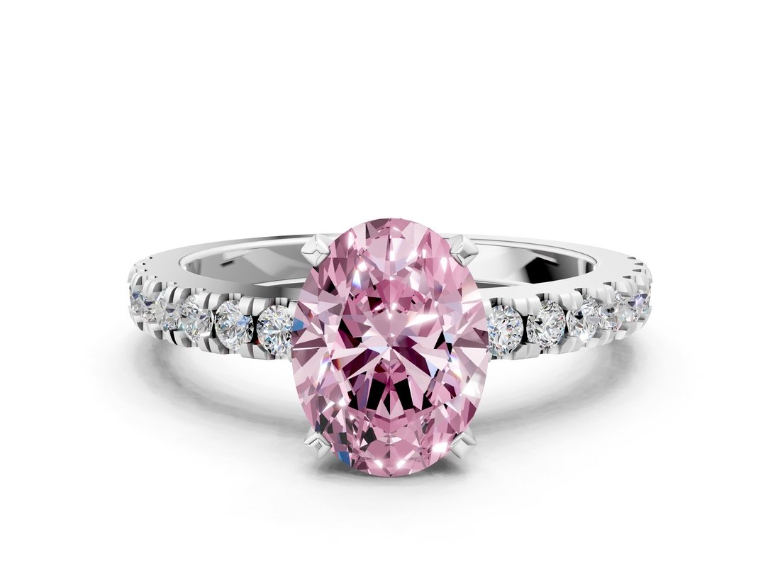 White gold Fancy Pink Oval  Solitaire Diamond with Pavé Band and Four-Prong Setting_50