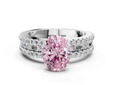 White gold Fancy Pink Oval  Solitaire Diamond with Pave and Channel Set Band_62