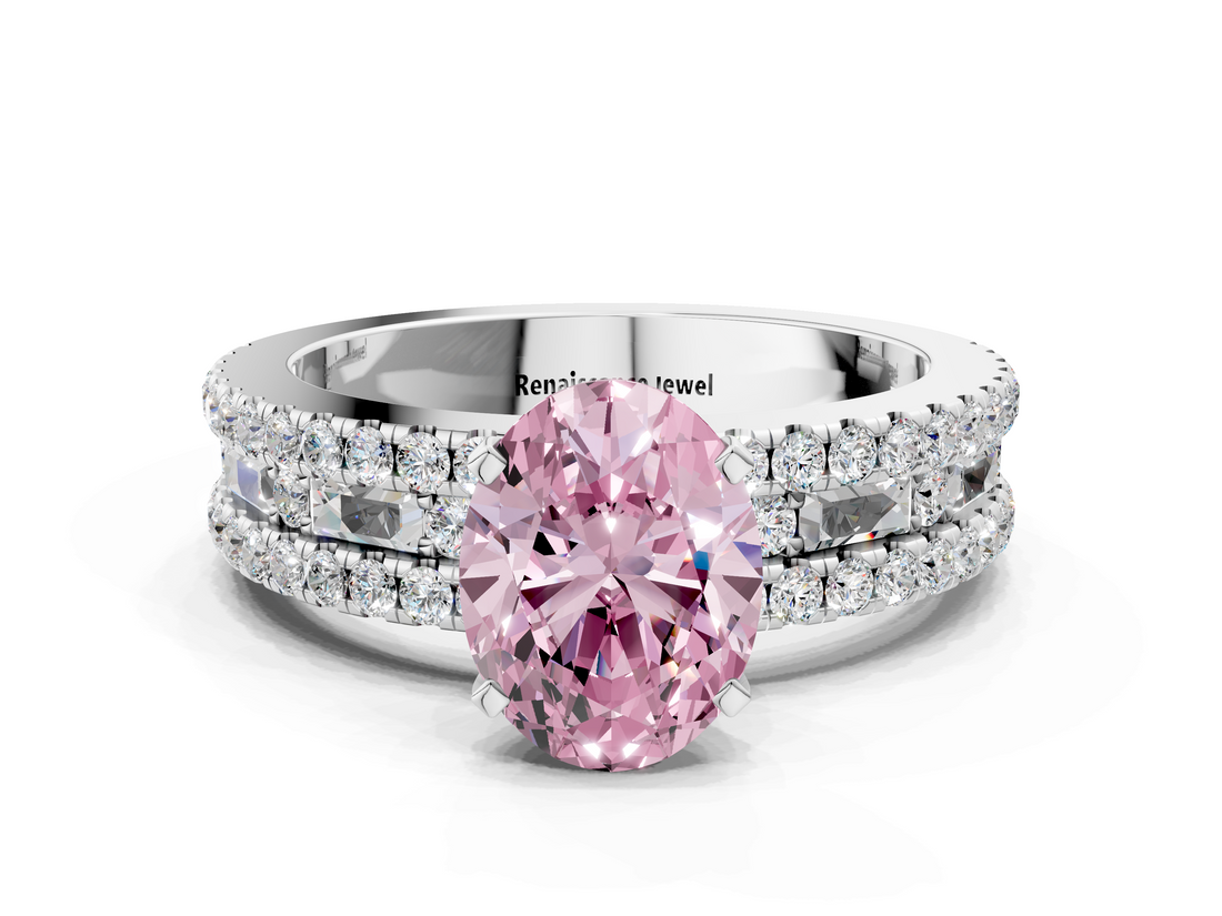 White gold Fancy Pink Oval  Solitaire Diamond with Pave and Channel Set Band_62