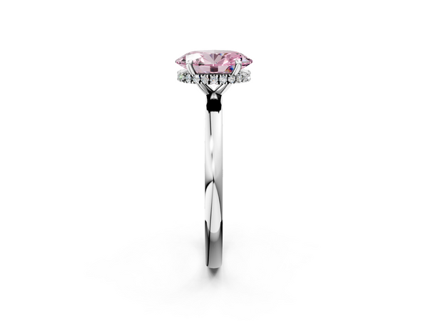 White gold Fancy Pink Oval  Solitaire Engagement Ring with Cathedral Band and Four-Prong Setting