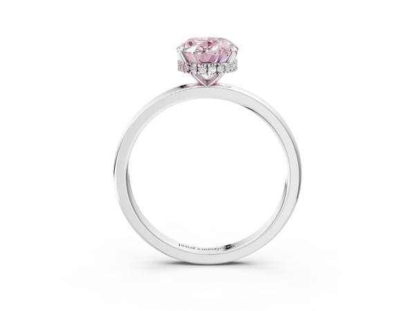 White gold Fancy Pink Oval  Solitaire Engagement Ring with Cathedral Band and Four-Prong Setting