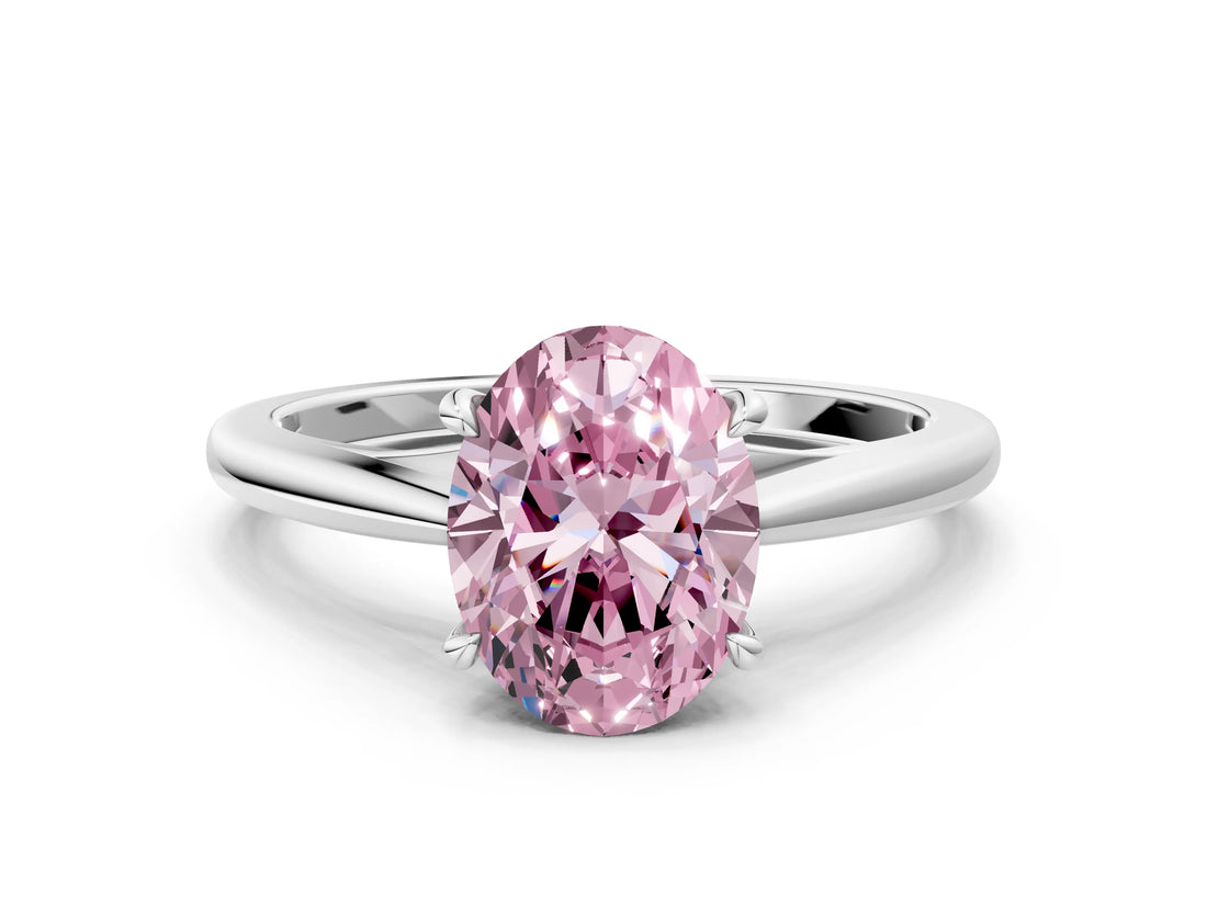 White gold Fancy Pink Oval  Solitaire Engagement Ring with Four-Prong Setting and Classic Band 1