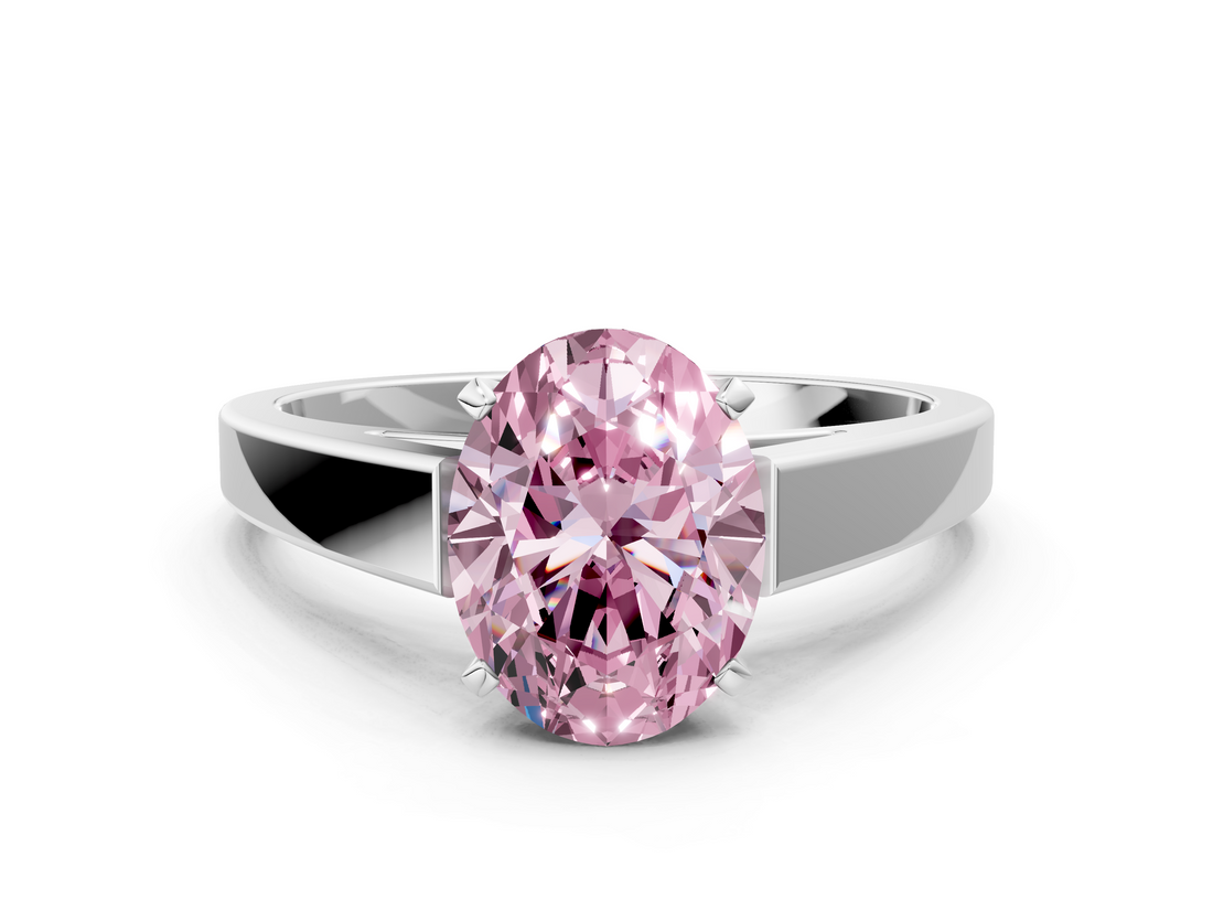 White gold Fancy Pink Oval  Solitaire Engagement Ring with Four-Prong Setting and Tapered Band_3