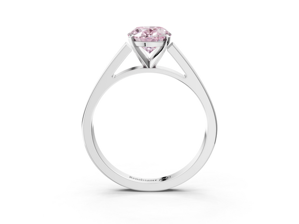 White gold Fancy Pink Oval  Solitaire Engagement Ring with Four-Prong Setting and Tapered Band