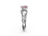 White gold Fancy Pink Oval  Solitaire Filigree Engagement Ring with Halo and Prong Setting_45