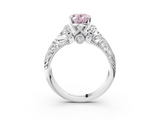 White gold Fancy Pink Oval  Solitaire Filigree Engagement Ring with Halo and Prong Setting_46