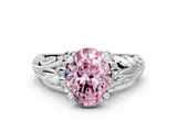 White gold Fancy Pink Oval  Solitaire Filigree Engagement Ring with Halo and Prong Setting_50