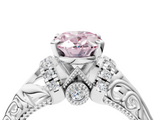 White gold Fancy Pink Oval  Solitaire Filigree Engagement Ring with Halo and Prong Setting_54