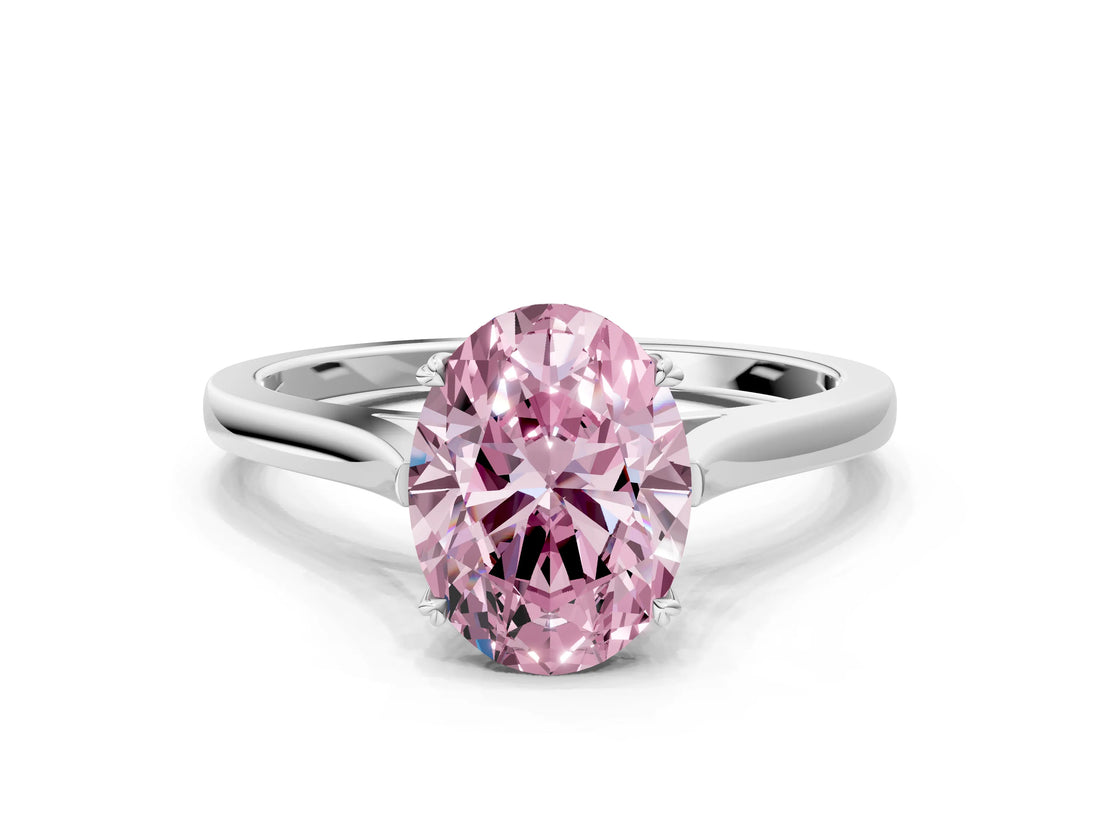 White gold Fancy Pink Oval  Solitaire Heart Prong Engagement Ring with Tapered Band_55
