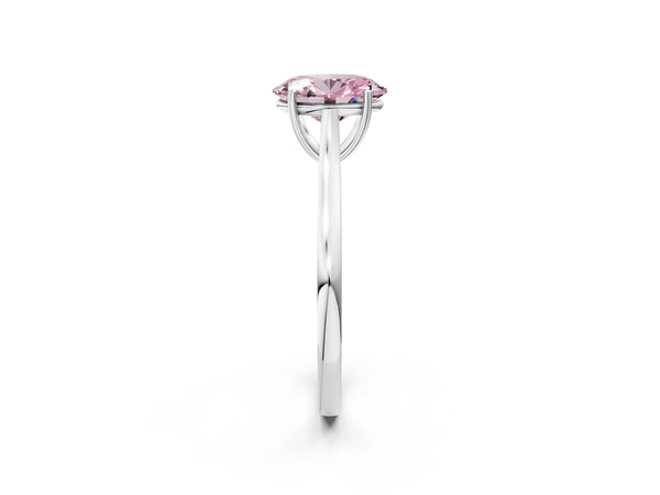 White gold Fancy Pink Oval  Solitaire Heart Prong Engagement Ring with Tapered Band
