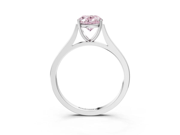 White gold Fancy Pink Oval  Solitaire Heart Prong Engagement Ring with Tapered Band