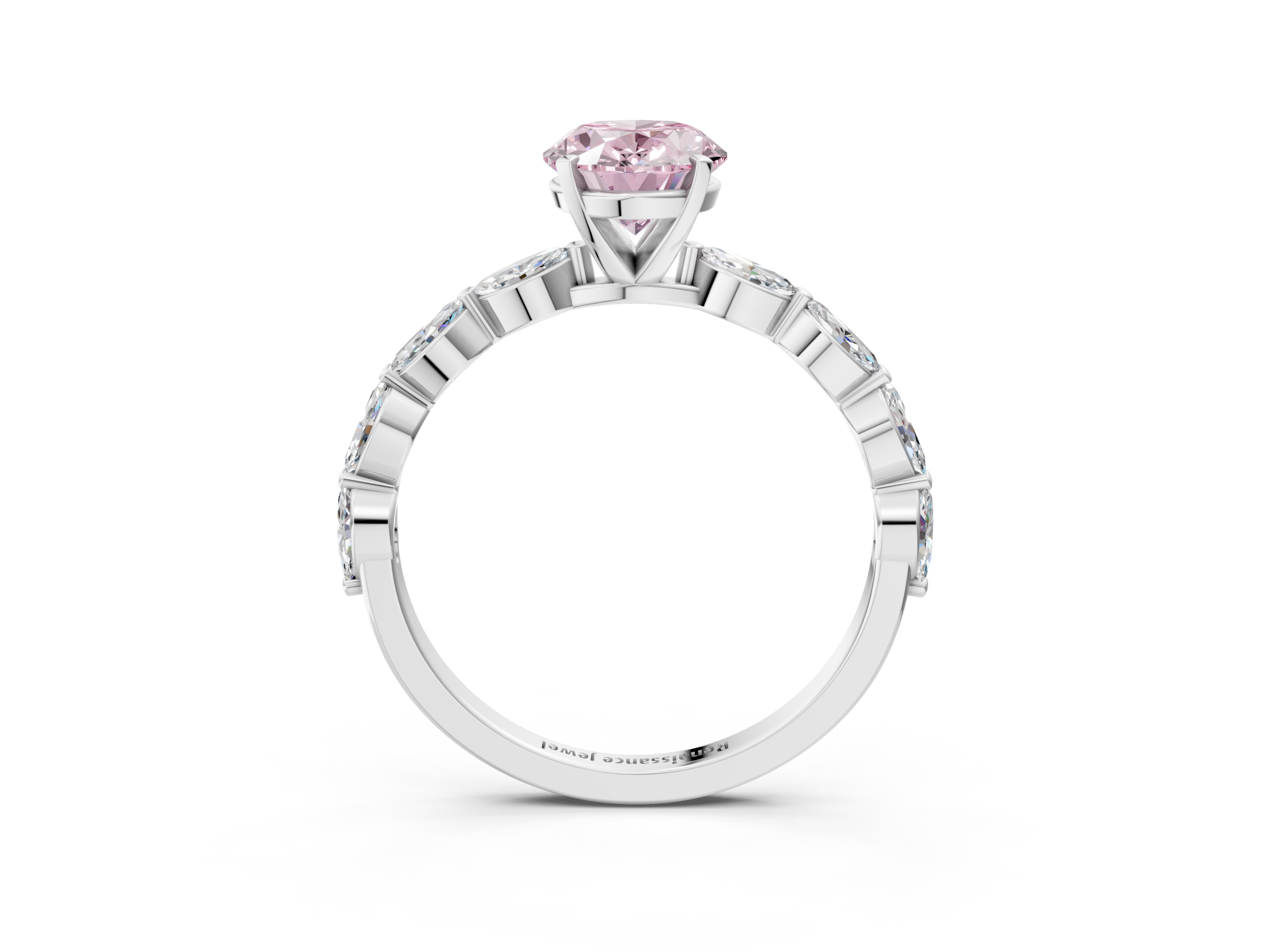 White gold Fancy Pink Oval  Solitaire Marquise Side Stone Prong Setting Ring_47