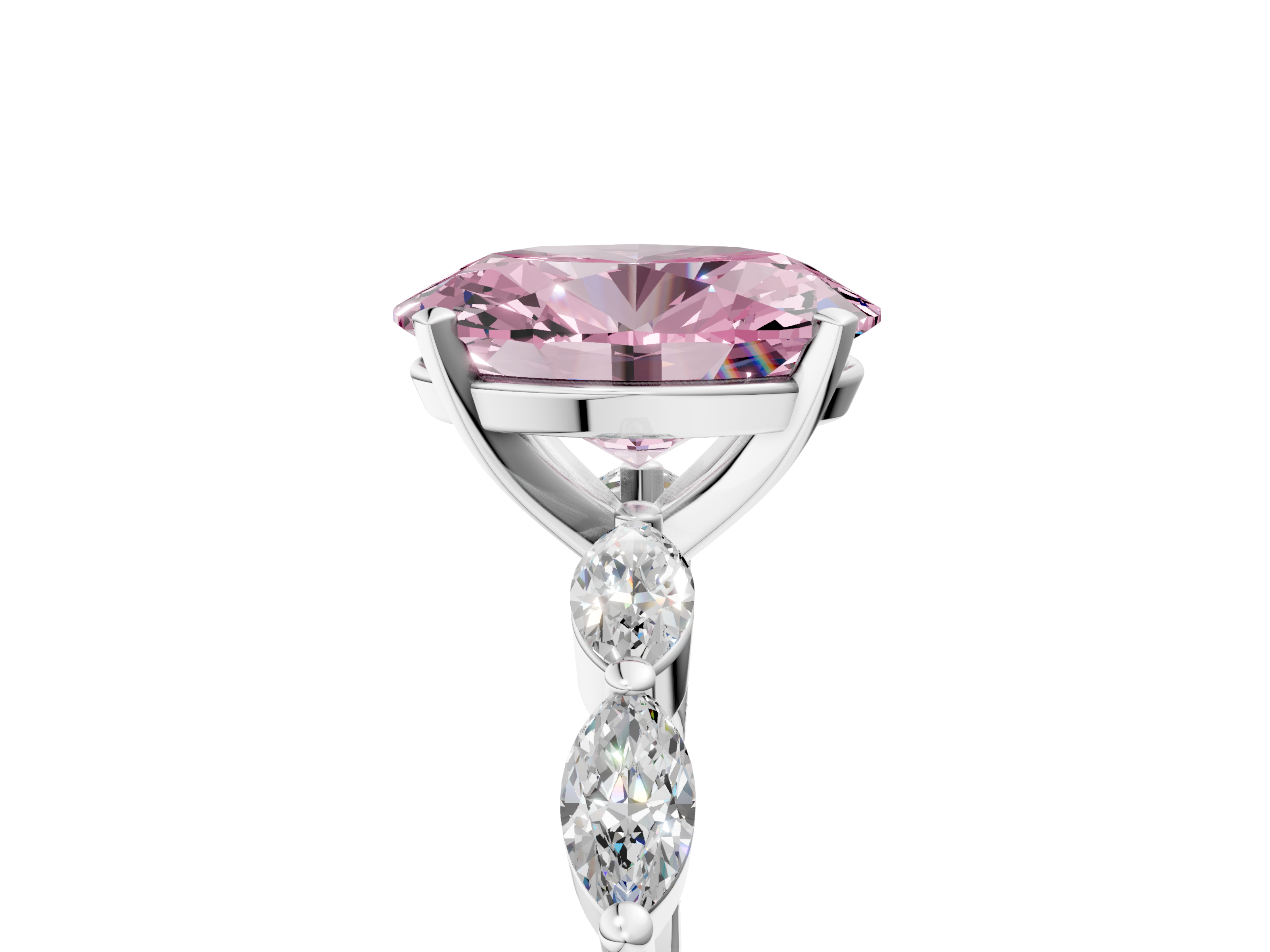 White gold Fancy Pink Oval  Solitaire Marquise Side Stone Prong Setting Ring_49