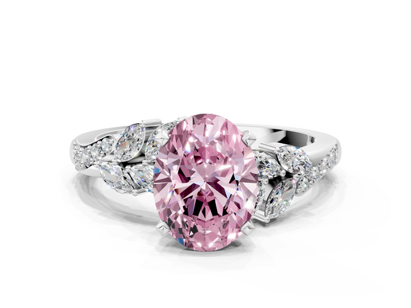 Platinum Fancy Pink Oval  Solitaire Marquise Twist Band with Six-Prong Setting