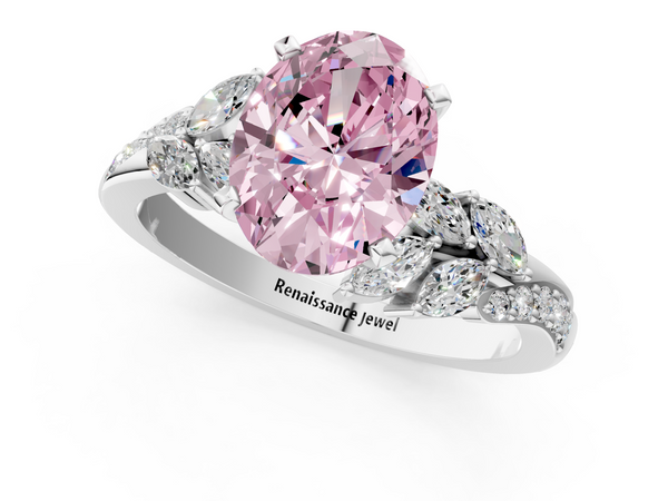 Platinum Fancy Pink Oval  Solitaire Marquise Twist Band with Six-Prong Setting