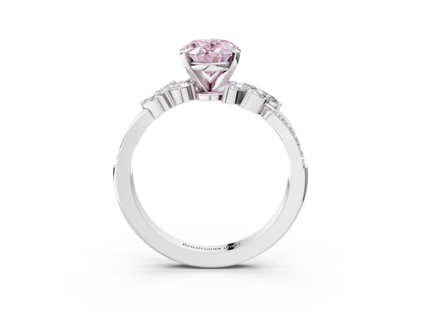 Platinum Fancy Pink Oval  Solitaire Marquise Twist Band with Six-Prong Setting
