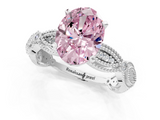 White gold Fancy Pink Oval  Solitaire Milgrain Diamond Engagement Ring with Bezel and Marquise Band_167