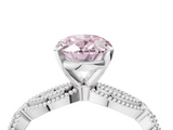 White gold Fancy Pink Oval  Solitaire Milgrain Diamond Engagement Ring with Bezel and Marquise Band_170
