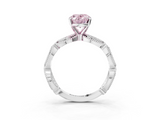White gold Fancy Pink Oval  Solitaire Milgrain Diamond Engagement Ring with Bezel and Marquise Band_181