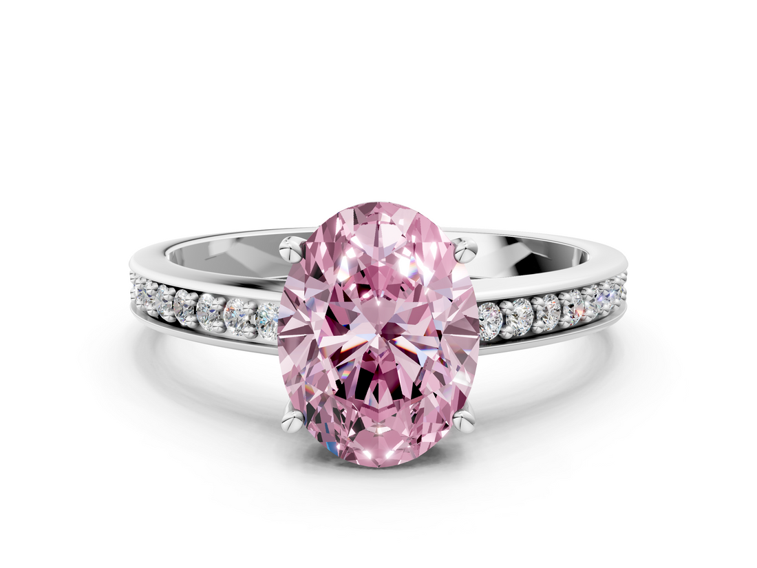 White gold Fancy Pink Oval  Solitaire Pavé Band Prong Setting Ring_20