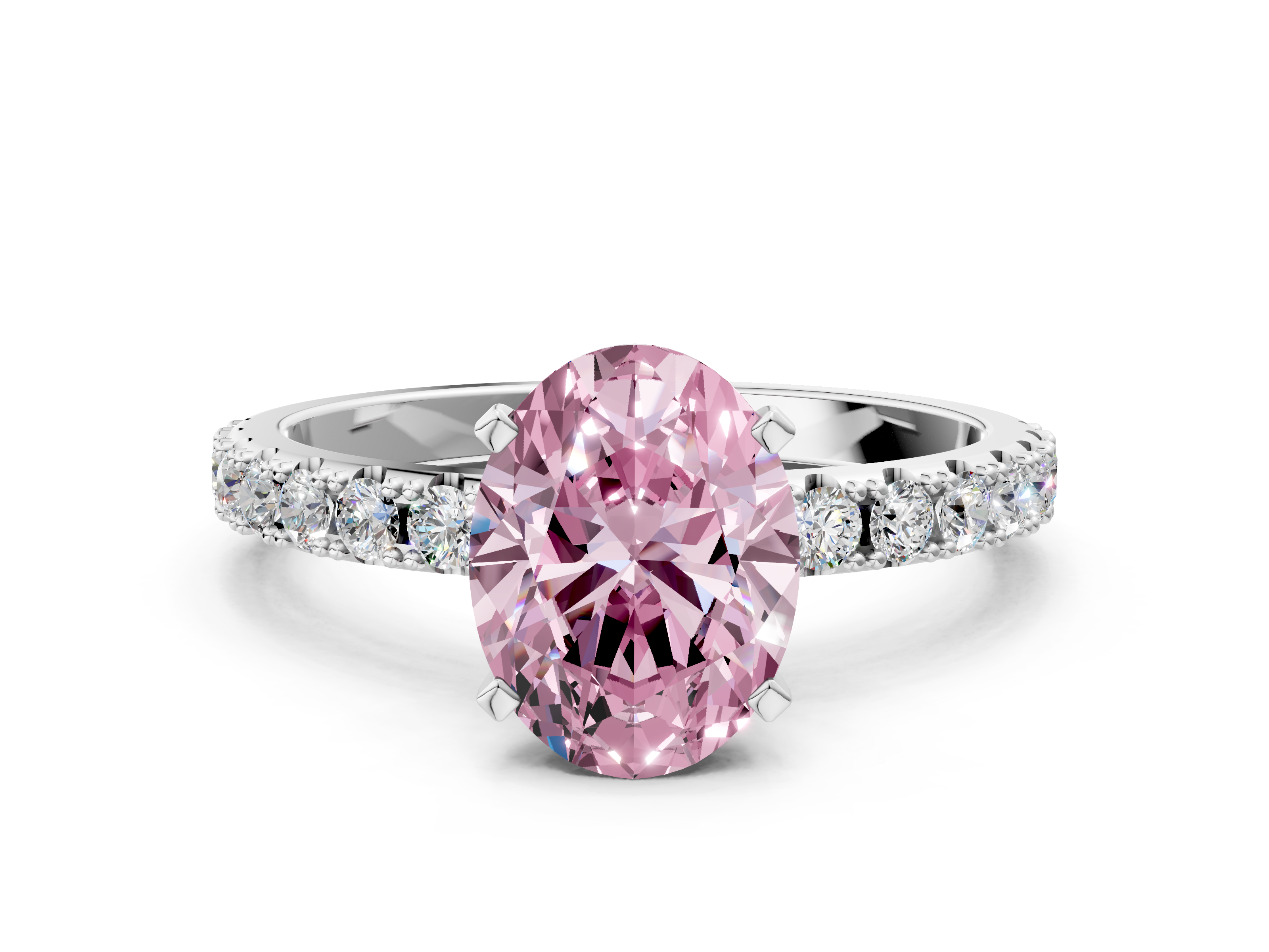White gold Fancy Pink Oval  Solitaire Pavé Band with Four-Prong Setting_150