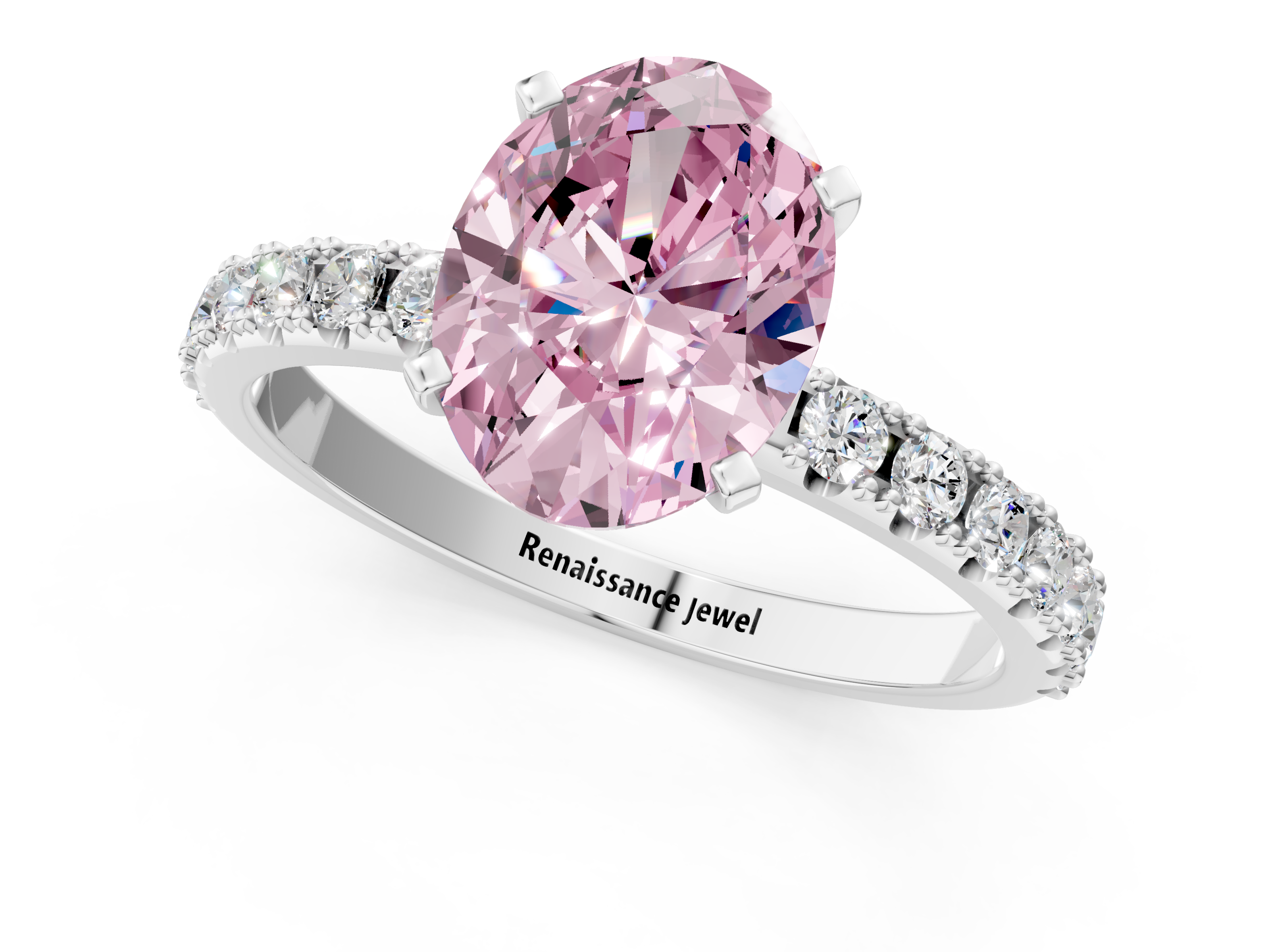 White gold Fancy Pink Oval  Solitaire Pavé Band with Four-Prong Setting_151