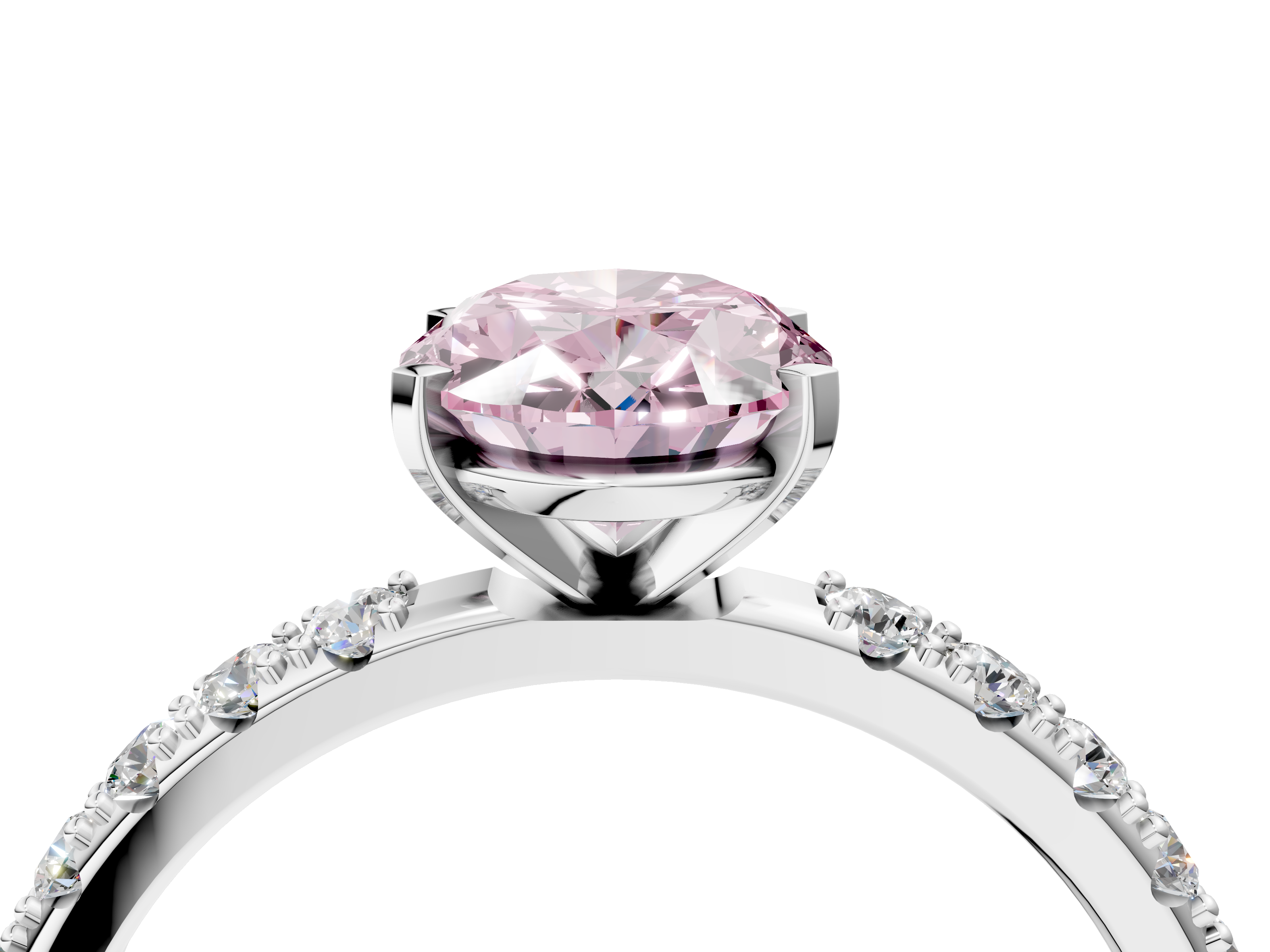 White gold Fancy Pink Oval  Solitaire Pavé Band with Four-Prong Setting_154