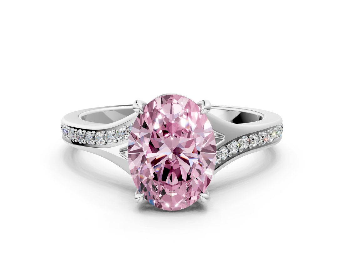 White gold Fancy Pink Oval  Solitaire Pavé Band with Four-Prong Setting_28
