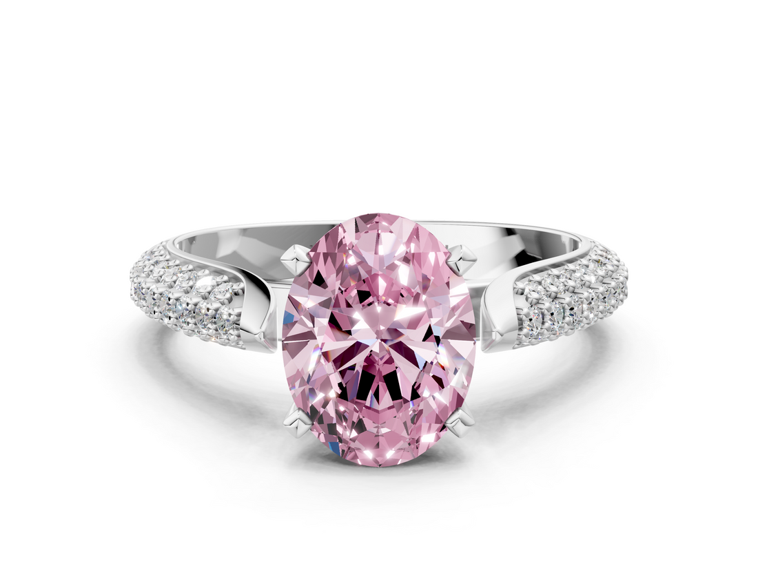White gold Fancy Pink Oval  Solitaire Pavé Diamond Engagement Ring with Four-Prong Setting_137