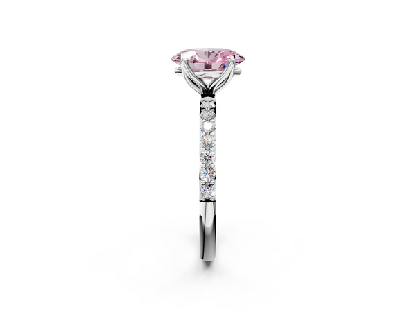 10K White Gold 0.53 Carat D VS1 Oval Diamond Solitaire Engagement Ring with Round  Pavé Band and Prong Setting