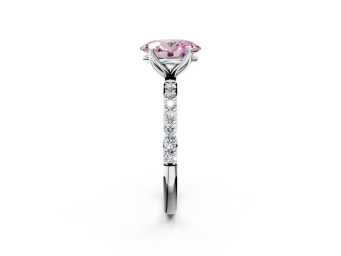 10K White Gold 0.53 Carat D VS1 Oval Diamond Solitaire Engagement Ring with Round  Pavé Band and Prong Setting