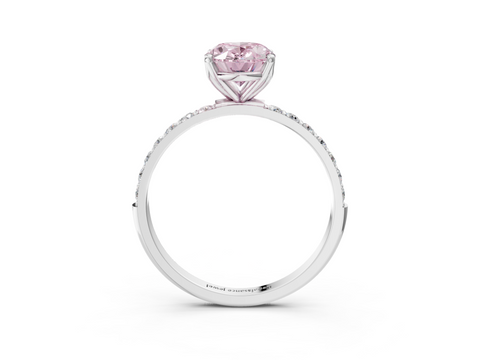 10K White Gold 0.53 Carat D VS1 Oval Diamond Solitaire Engagement Ring with Round  Pavé Band and Prong Setting
