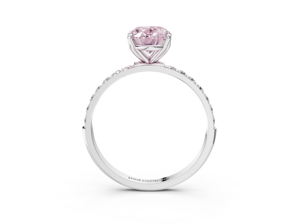 White gold Fancy Pink Oval Cut Diamond Solitaire Engagement Ring with Round  Pavé Band and Prong Setting